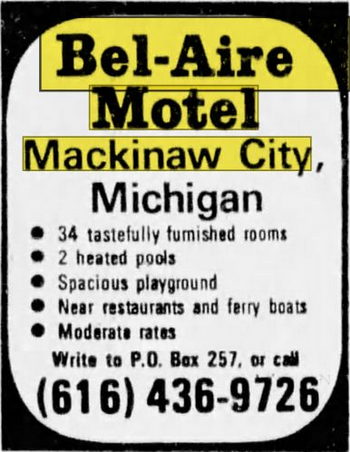 Bel-Aire Motel (Great Lakes Inn, Bel Aire Motel) - May 1976 Ad